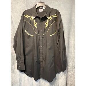 ELY Diamond XXL Black Gold Embroidered Western Cowboy Rockabilly Shirt